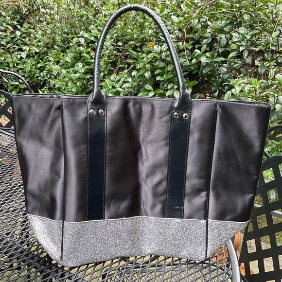 Blingy Stylish Satin Vegan Leather Glitter Double Handle Tote Bag! - Picture 1 of 16